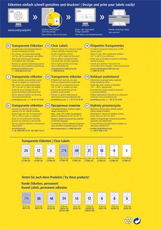 Etikett, 96x50,8 mm, poliészter, AVERY ZWECKFORM, átlátszó, 250 etikett/csomag